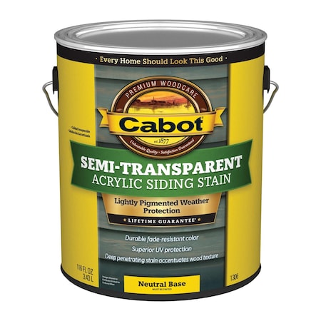 Cabot Cabot Semi-Transparent Acrylic Semi-Transparent Tintable Neutral Base Siding Stain 1 gal 140.0001306.007